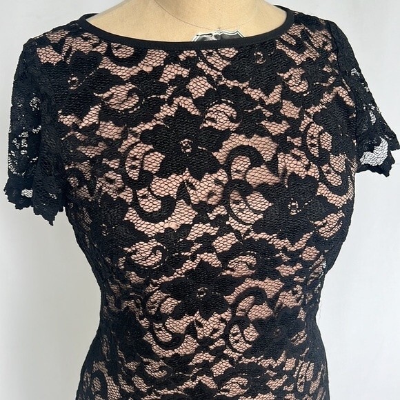 Joseph Ribkoff Black Lace Sequin Dress Nude Lining Ladies Size 10 Stretchy - Picture 2 of 10